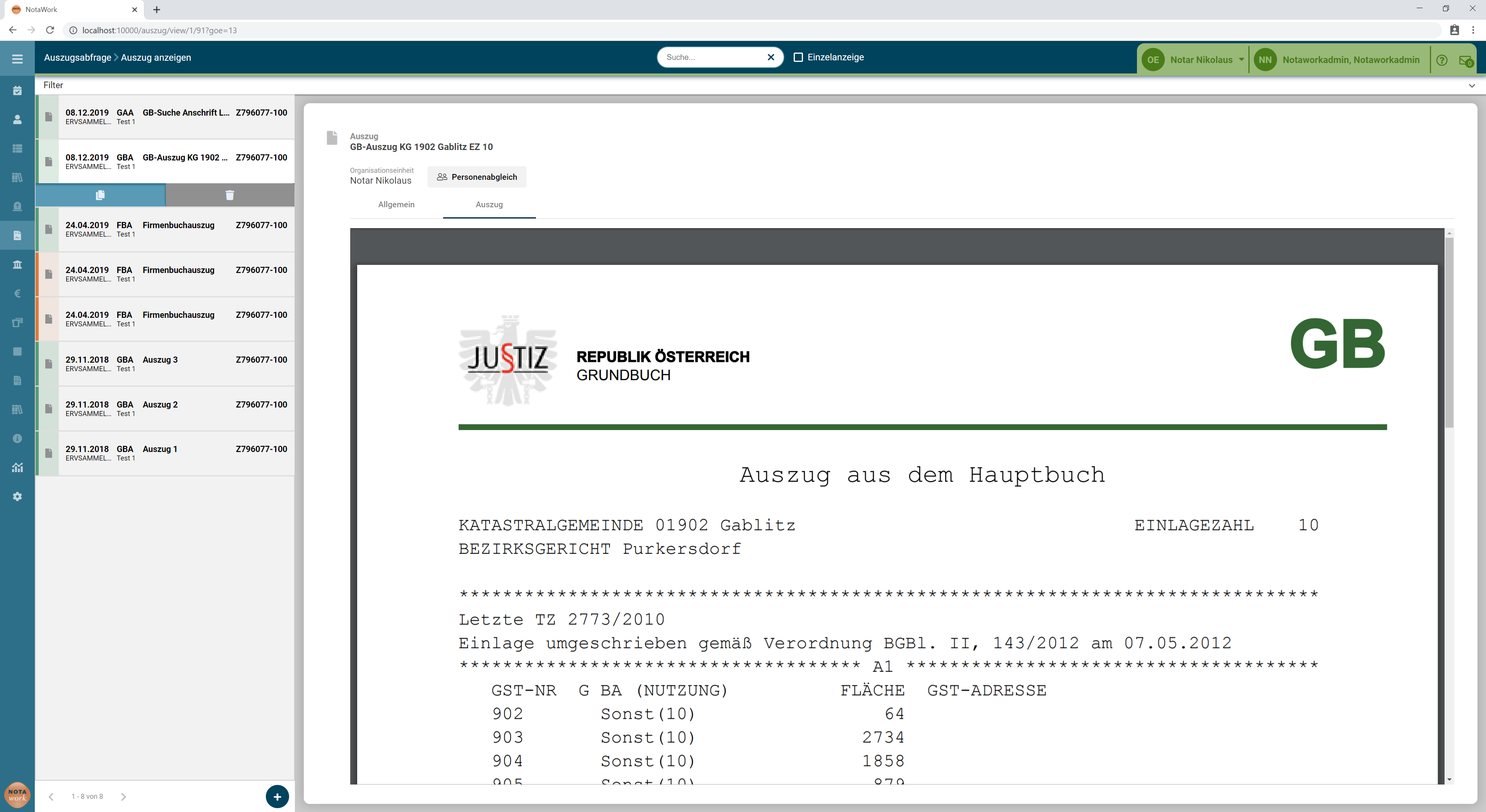 AuszügeAnzeige